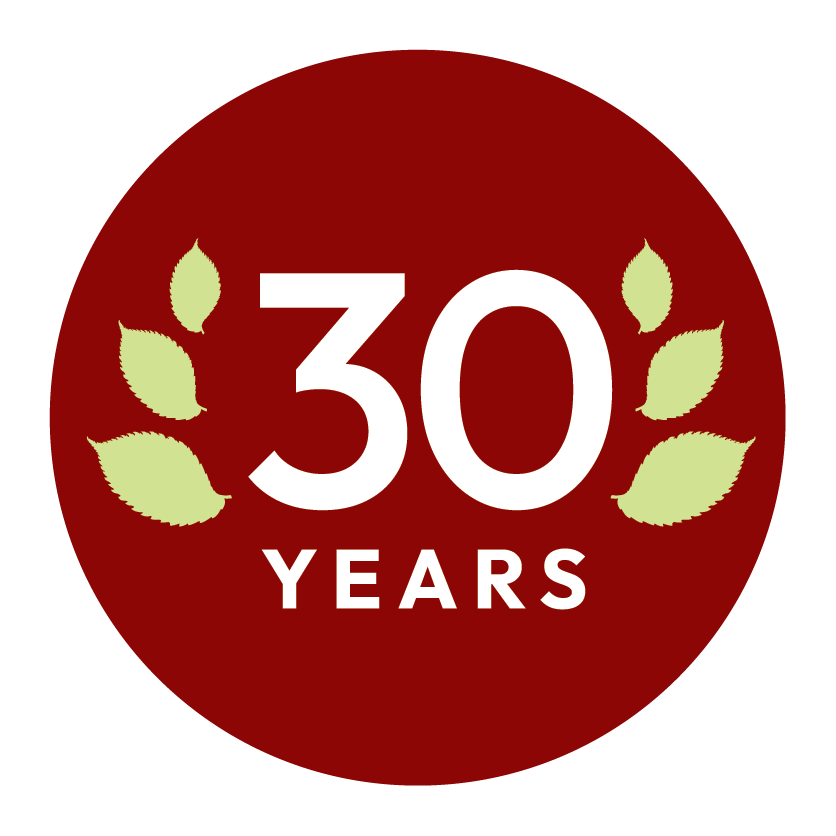 elm 30 year badges red